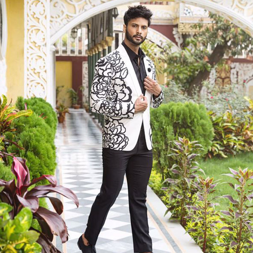 black and white floral blazer